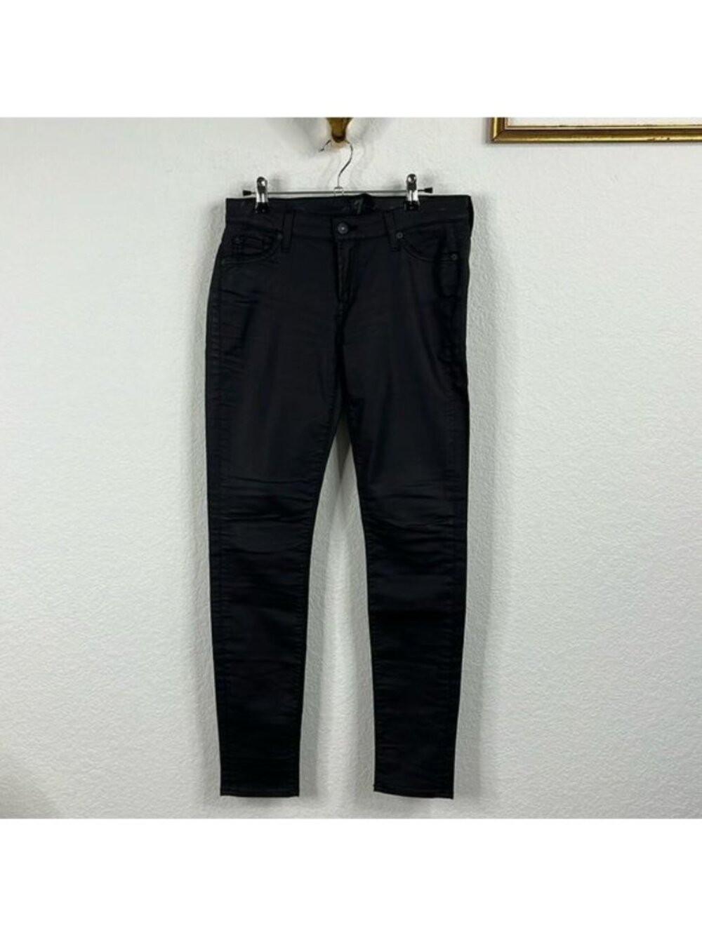 7 For All Mankind The Skinny Coated Black Jeans